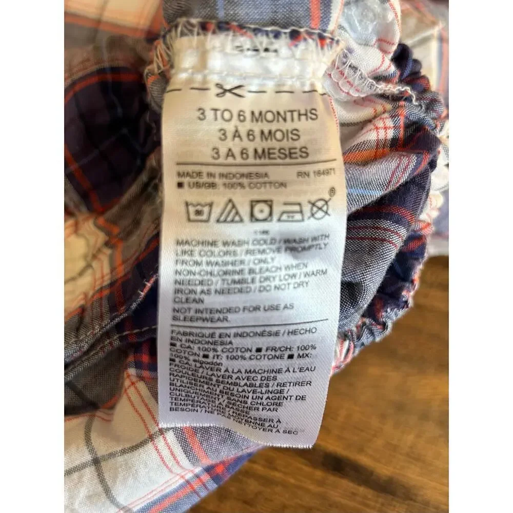 JANIE and JACK Boy’s Plaid Long Sleeve Onesie Shirt / Size: 3-6 Months